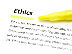 The word Ethics highlighted on a page with the definition